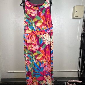 London Times‎ Colorful Leaf Print Maxi Dress